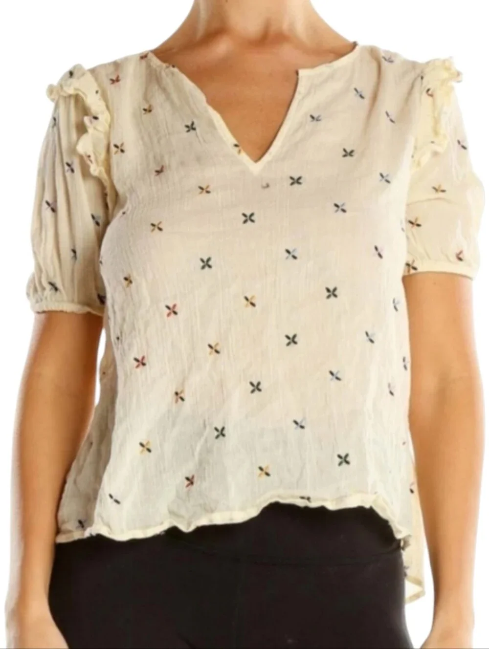 NWT Madewell Embroidered Gazebo Top | Size XL | Cream Short Sleeve Summer